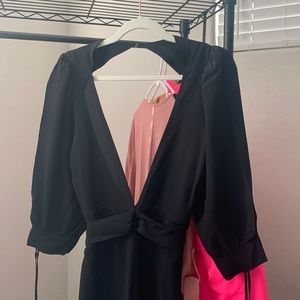 For Love and lemons deep v open back black jumpsuit